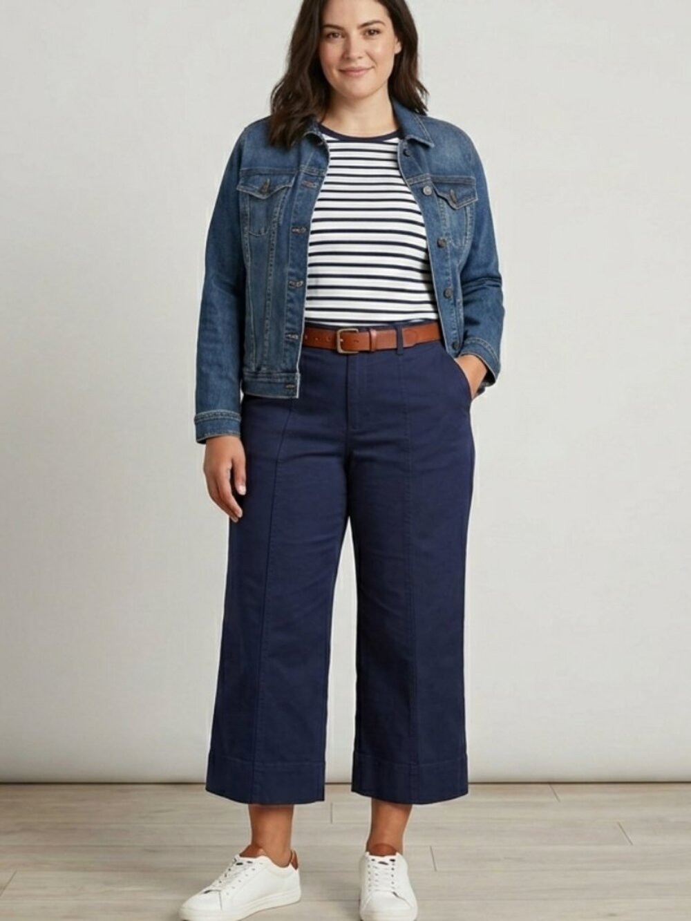 Duluth Trading Navy Blue Cropped Wide Leg Chinos Size 18 High Rise Stretch
